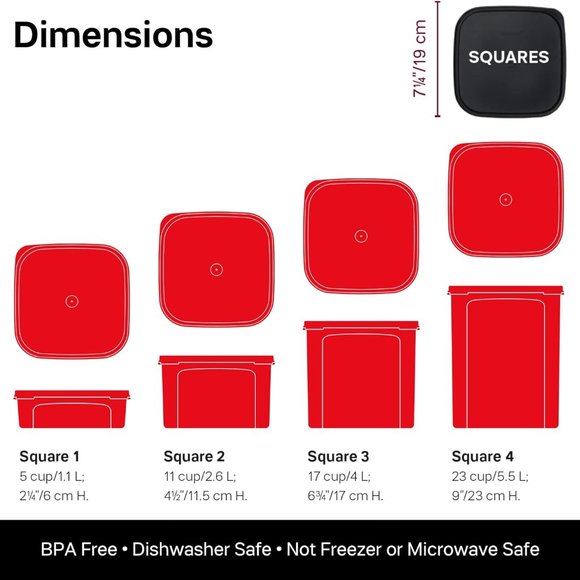 New Tupperware Modular Mates Square Set #1, 2, 3 & 4 Black (4-pc set) - Picture 4 of 6